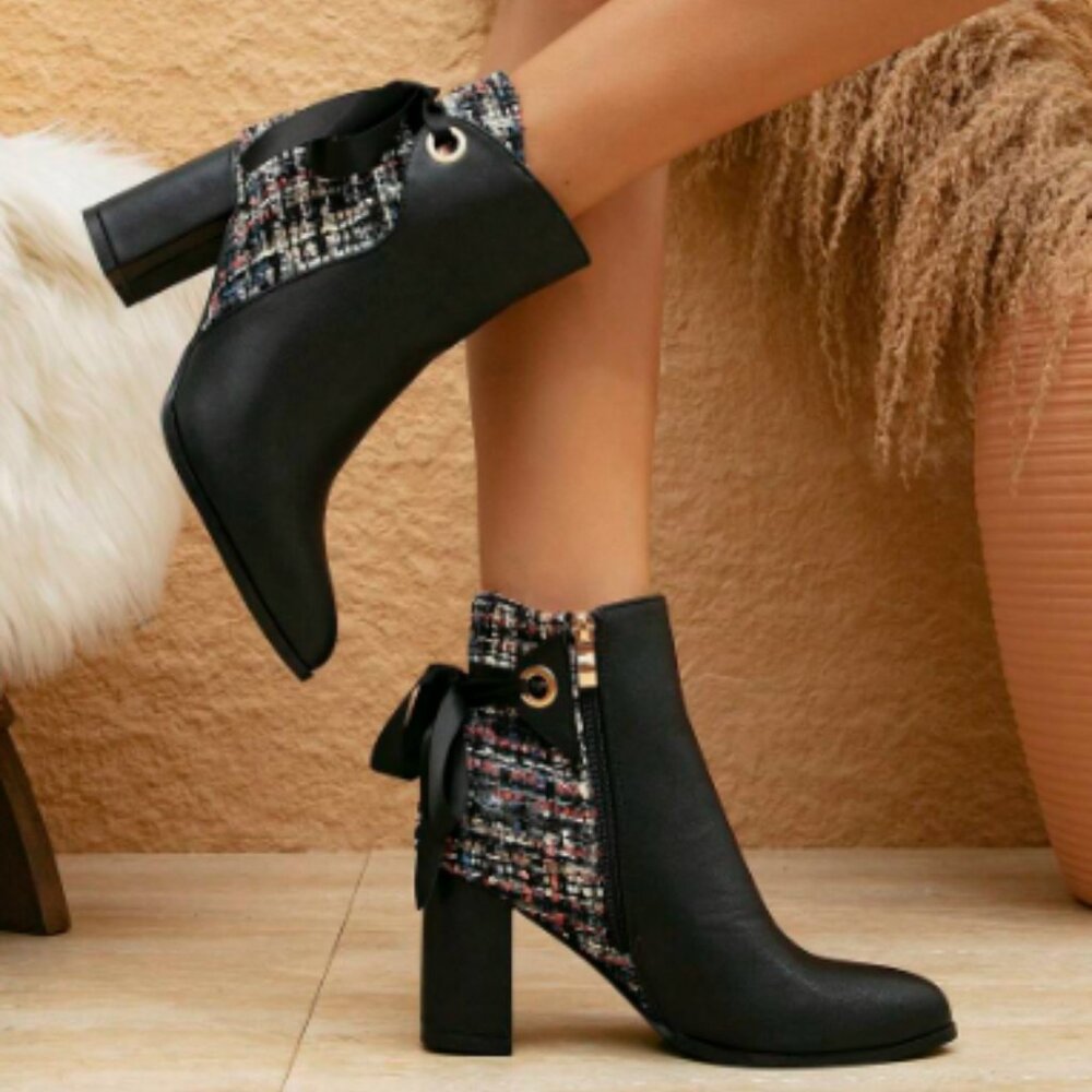 Black Ankle Bootie with bow back and zipper side size 38 (us 8)